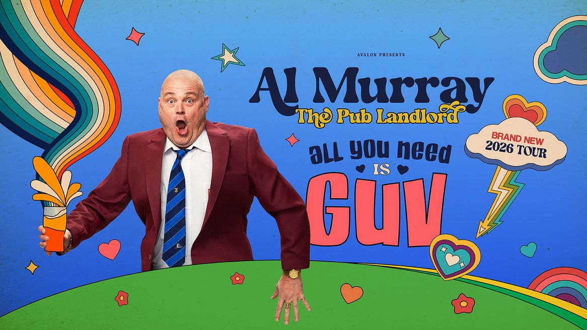 Al Muray squeezes a cartoon pint glass to produce a large rainbow