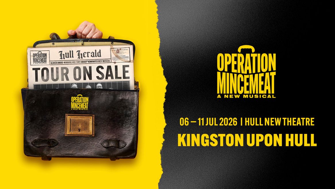 A hand holds a briefcase with the words Operation Mincemeat tour on sale