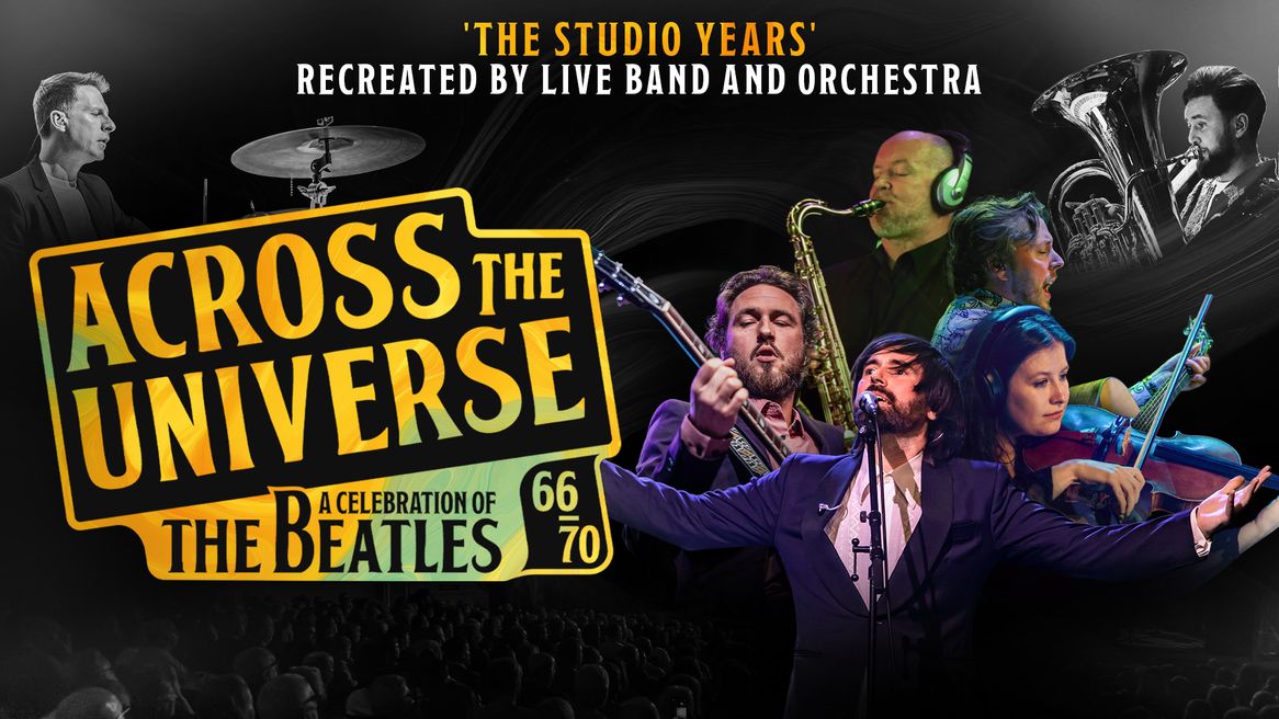 A band plays instrument sincluding a violin, tuba, saxophone and guitar