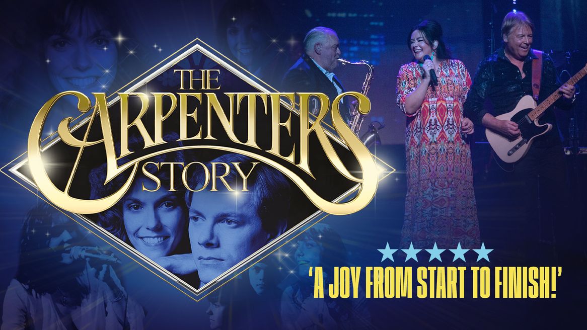 An image of The Carpenters in a diamond shape in front of a live band