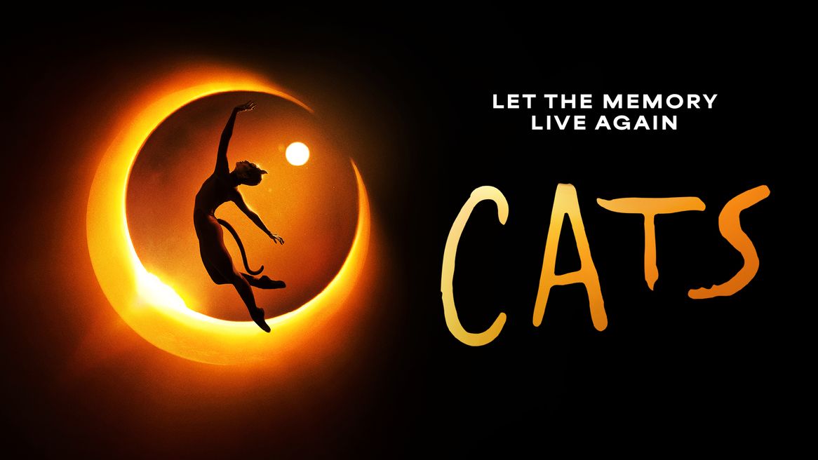 A cat poses gracefully in front of a large crescent moon