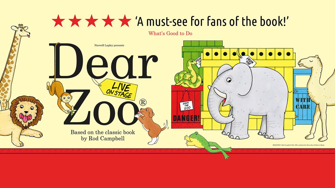 Illustrated images of an elephant, a camel, a snake, a frog, a puppy, a giraffe and a lion.