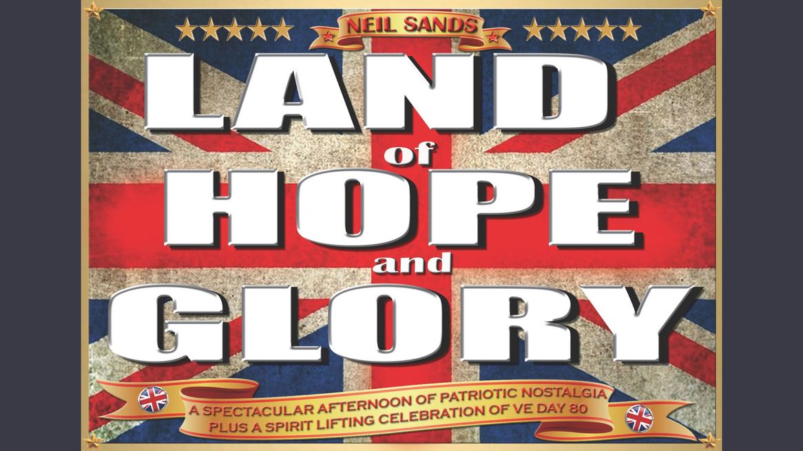 A vintage Union Jack flag with the words 'Land of Hope and Glory' 